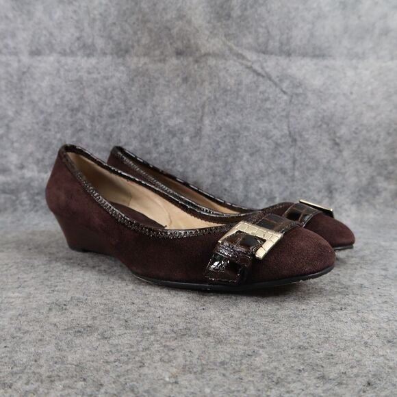 Michael Kors Shoes - Michael Kors Shoes Women 8.5 Wedge Pump Leather Fashion Ballet Flat Brown Buckle